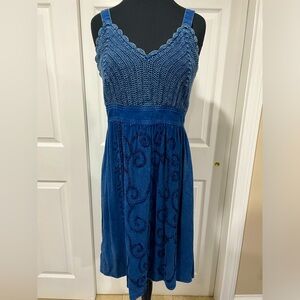 Blue Jean Dress with crochet details, size M
